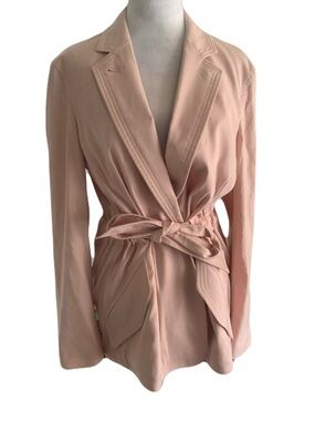 rag & bone Women’s 6 Muted Pink Linen Blend Tie-Waist Short Trench Style Jacket